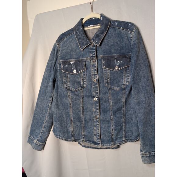 Chico's Women's Sequin Embellished Denim Jacket Snap Size 3(XL)(568) - Picture 2 of 12